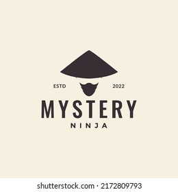 hipster head ninja with hat traditional logo design vector graphic symbol icon illustration creative idea