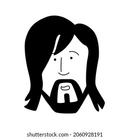 Hipster head with trendy long haircut, beard and mustache. For barber shop logo, men fashion icon, for gentleman grooming advertisement, fathers day greeting card, poster, poster. Vector