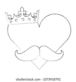 hipster heart in love mustache and crown