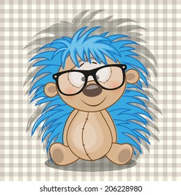 Hipster Hedgehog on a plaid background