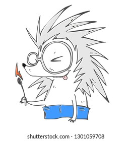 hipster hedgehog on white background