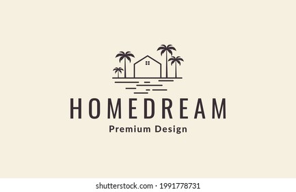 hipster home with coconut tree beach logo symbol vector icon illustration graphic design