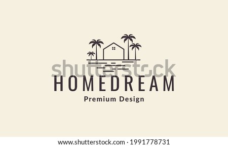 hipster home with coconut tree beach logo symbol vector icon illustration graphic design