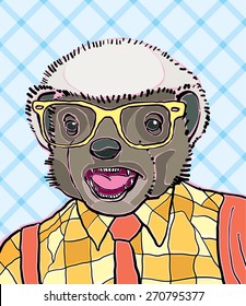 hipster honey badger vector illustration