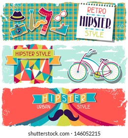 Hipster horizontal banners in retro style.