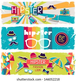 Hipster horizontal banners in retro style.