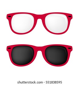 Hipster hot pink color glasses and sunglasses isolated vector set