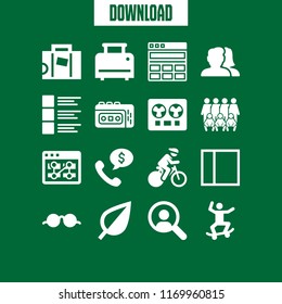 hipster icon. 16 hipster vector set. searching a person, trading phone call about money, suitcase and group icons for web and design about hipster theme
