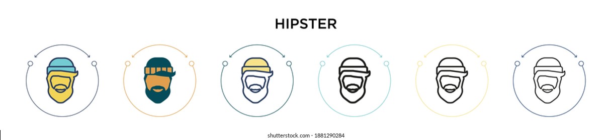 Hipster icon in filled, thin line, outline and stroke style. Vector illustration of two colored and black hipster vector icons designs can be used for mobile, ui, web
