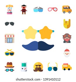 hipster icon set. 17 flat hipster icons.  Simple modern icons about  - nerd, sunglasses, barbershop, heavy metal, beard, santa claus, hat and glasses, characters, gameboy, moustache