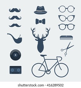 Hipster icon set collection. Vector illustration.