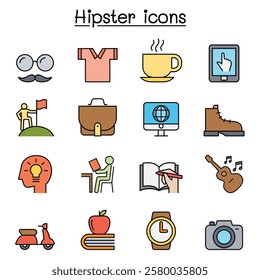 Hipster icon set in color line style