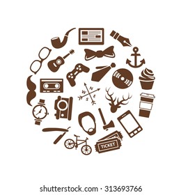 hipster icons in circle