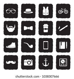 Hipster Icons. Grunge Black Flat Design. Vector Illustration.