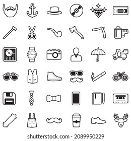Hipster Icons. Line With Fill Design. Vector Illustration.