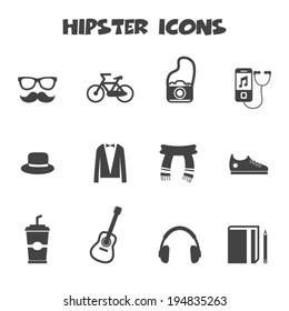 hipster icons, mono vector symbols