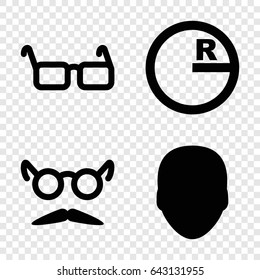 Hipster icons set. set of 4 hipster filled icons such as face, mustache and glasses, glasses