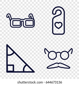 Hipster icons set. set of 4 hipster outline icons such as mustache and glasses, heart tag, glasses