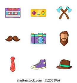Hipster icons set. Cartoon illustration of 9 hipster vector icons for web