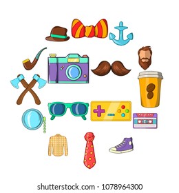 Hipster icons set in cartoon style isolated on white background