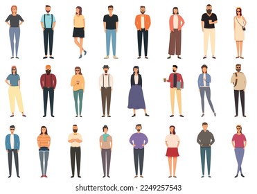 Hipster icons set cartoon vector. Man character. Beard guy
