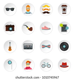 Hipster icons set in flat style. Hipster elements set collection vector icons set illustration