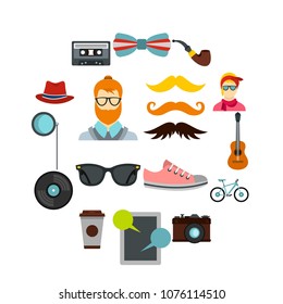 Hipster icons set in flat style. Hipster elements set collection vector illustration
