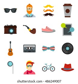 Hipster icons set in flat style. Hipster elements set collection vector illustration