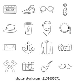 Hipster icons set in outline style isolated on white background