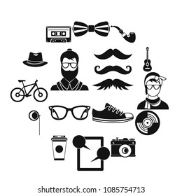Hipster icons set in simple style. Hipster elements set collection vector illustration