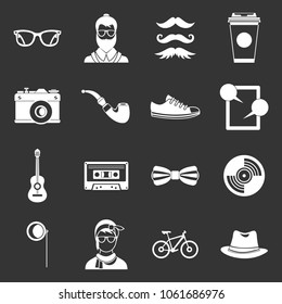 Hipster icons set vector white isolated on grey background 