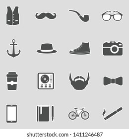Hipster Icons. Sticker Design. Vector Illustration.