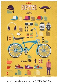 Hipster info graphic background with bicycle ,hipster elements and icons,