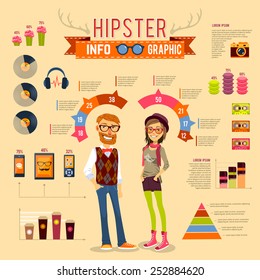 Hipster infographic set with boy girl and trendy accessories vector illustration