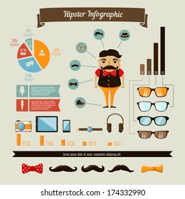 Hipster infographics elements set with geek boy charts and graphs vector illustration