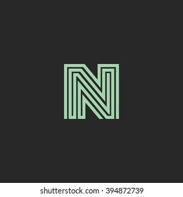 Hipster initial N letter logo monogram, green decoration design element business card emblem, linear style