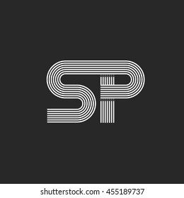 Hipster initials SP logo letters group, offset thin line combination two letter S P wedding invitation emblem