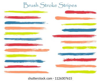 Hipster ink brush stroke stripes vector set, red green blue horizontal marker or paintbrush lines patch. Hand drawn watercolor paint brushes, smudge strokes collection. Interior colors scheme samples.