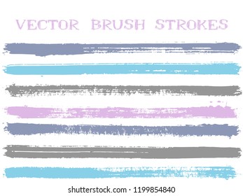 Hipster ink brush strokes isolated design elements. Set of paint lines. Dirty Ink brushe stripes isolated on white, vector color scheme samples.