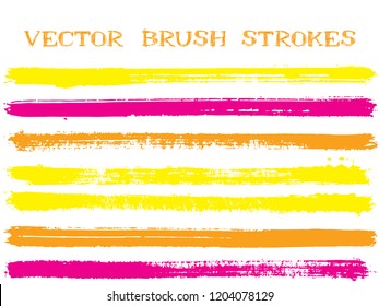 Hipster ink brush strokes isolated design elements. Set of paint lines. Cool Ink brushe stripes isolated on white, vector color scheme samples.