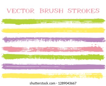 Hipster ink brush strokes isolated design elements. Set of paint lines. Advertising Ink brushe stripes isolated on white, vector color palette samples.