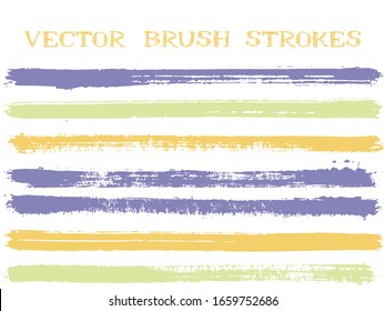 Hipster ink brush strokes isolated design elements. Set of paint lines. Dirty Ink brushe stripes isolated on white, vector color palette samples.