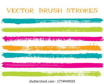 Hipster ink brush strokes isolated design elements. Set of paint lines. Vintage Ink brushe stripes isolated on white, vector colors guide book samples.