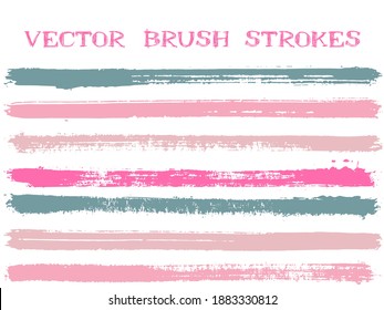 Hipster ink brush strokes isolated design elements. Set of paint lines. Modern Ink brushe stripes isolated on white, vector color palette samples.