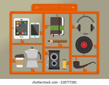Hipster Item In Plastic Tree Vector Illustration