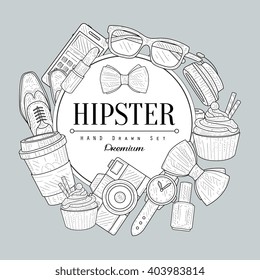 Hipster Items Vintage Vector Hand Drawn Design Card