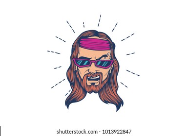 Hipster Jesus face. Vector Illustration. Isolated on white background.
