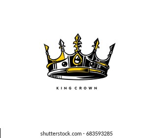 Hipster King crown icon, rule and dominant, white background, vector illustration