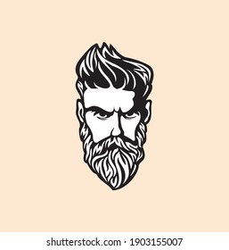 hipster label badge, for logo, simple illustration, man, profile view