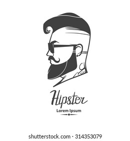 Hipster Label Badge, For Logo, Simple Iilustration, Man, Profile View 